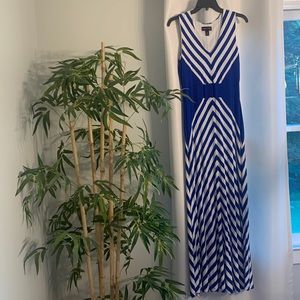 Royal blue and white striped maxi dress